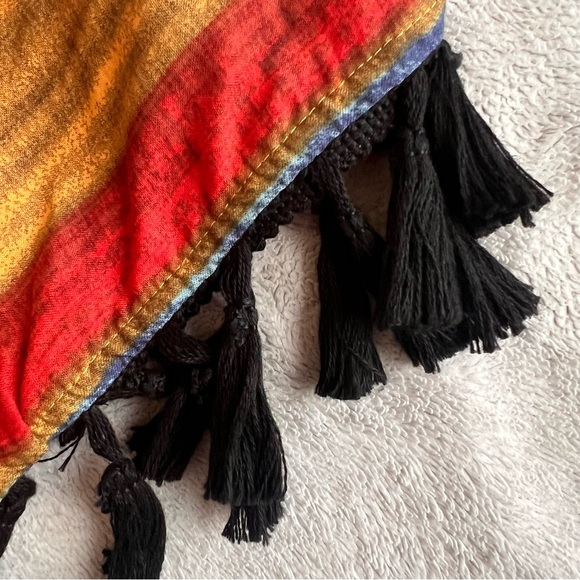 Savanna Jane Bohemian Southwest Stripe Embroidered Tassel Poncho Top M/L - Picture 8 of 12